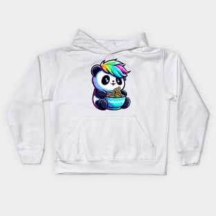 Panda with Rainbow Hair Eating Ramen Kids Hoodie